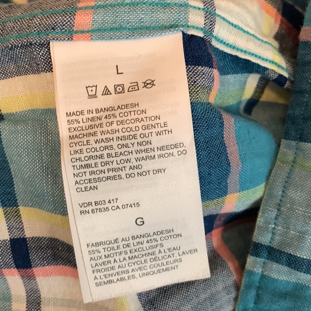 Mens Nautica Linen Blend Button Down Shirt - Plaid - Large - Picture 4 of 4